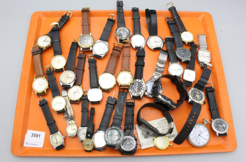 32 Armbanduhren, 1 Taschenuhr,