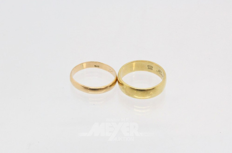 2 versch. Trauringe, 585er GG sowie
