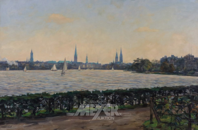 Gemälde ''Ansicht Aussenalster Hamburg'',