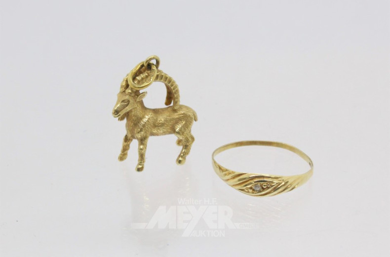 Ring, 585er GG, Tierkreisanhänger Silber