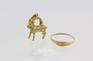 Ring, 585er GG, Tierkreisanhänger Silber