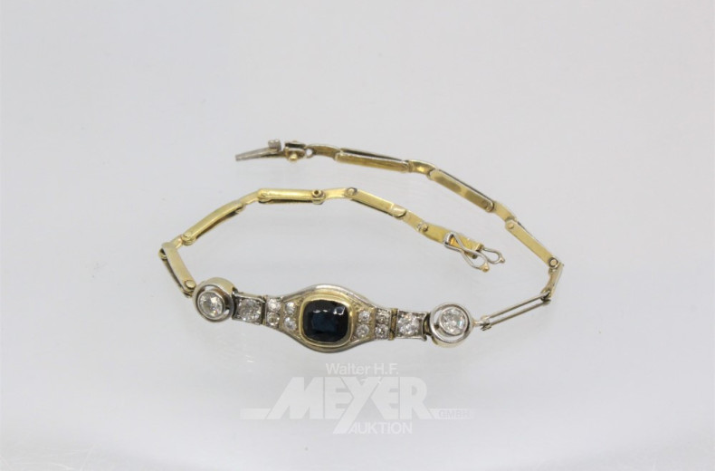 Armband, 585er GG, besetzt mit 1 Saphir,