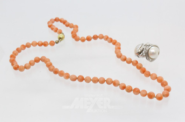 Korallenkette, 1 Paar Ohrclips, 585er