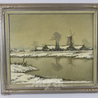 Gemälde ''Winterl. Landschaft mit Mühle'',