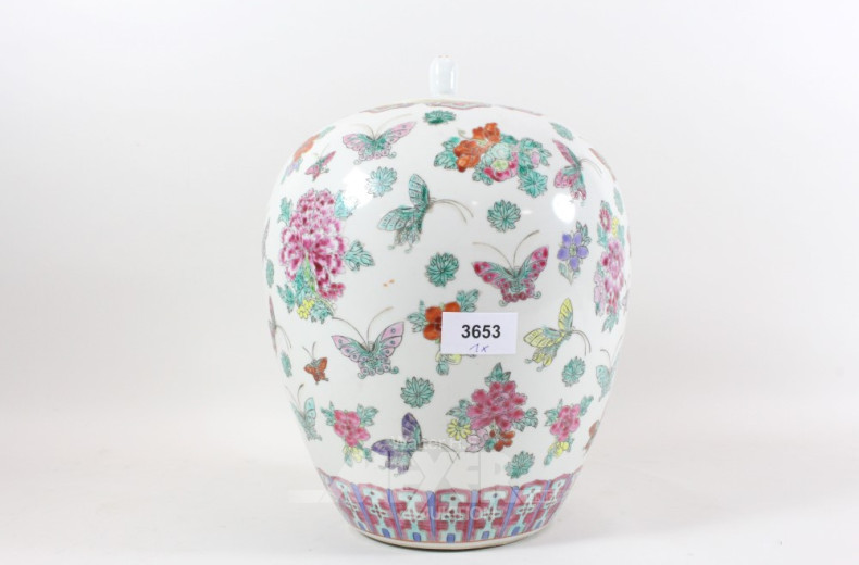 Porz. Deckelvase ''Schmetterlinge''