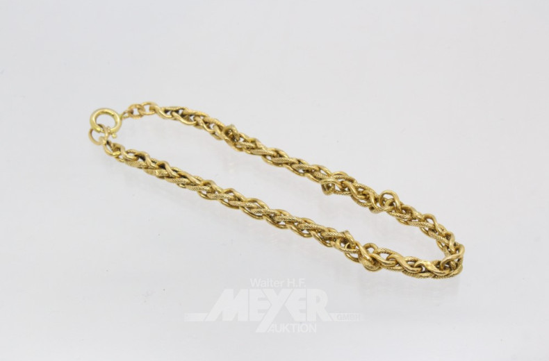 Kordelarmband, 750er GG, ca. 6 g.