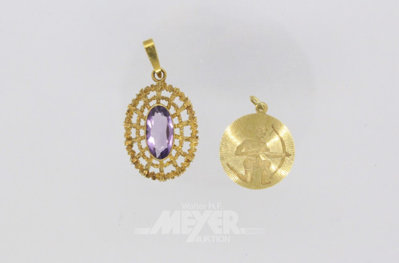 2 Kettenanhänger, 585er GG, ca. 8 g.