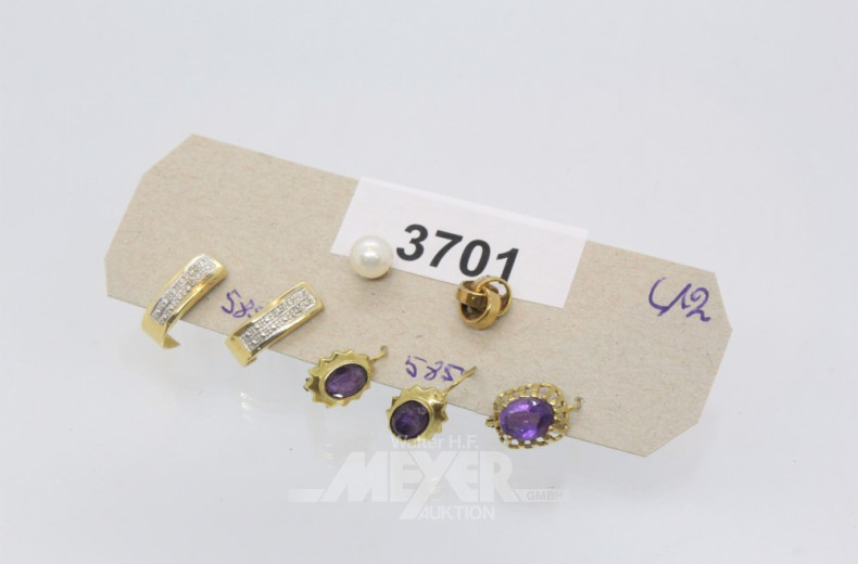 2 Paar Ohrringe, 585er GG,