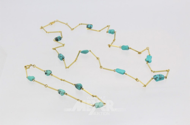 Kette, 333er GG, mit 9 Türkisen mit