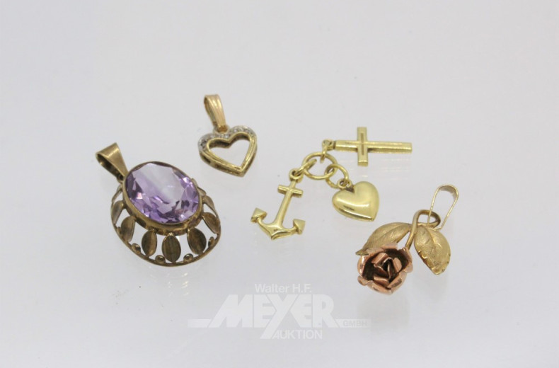 4 Kettenanhänger, 333er GG, 7 g.