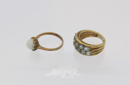 2 Damenringe, 585er/333er GG, ca. 8 g