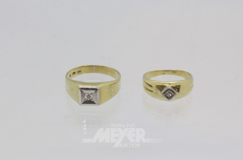 2 Damenringe, 585er GG, besetzt mit