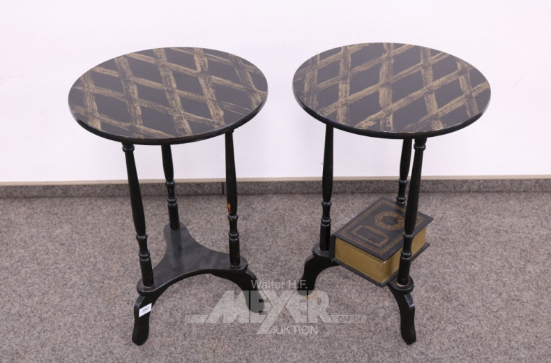 Paar runde Beistelltische, schwarz,