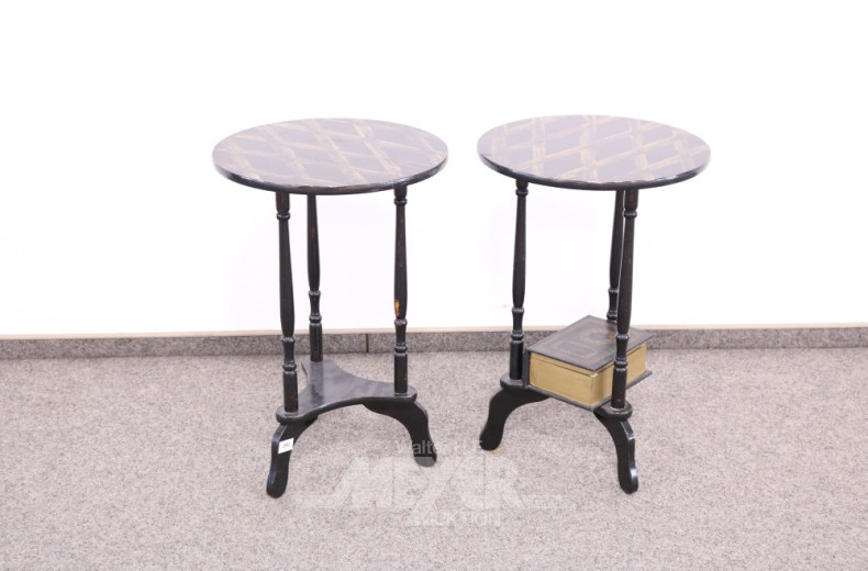 Paar runde Beistelltische, schwarz,