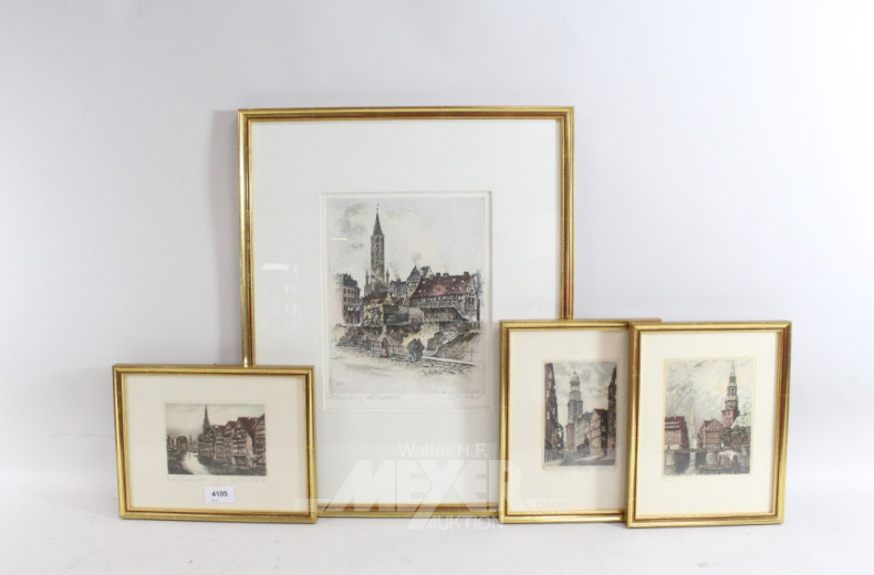 4 Radierungen ''Hamburgensien''