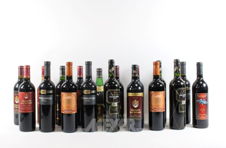 Posten Alkoholika: Wein, ca. 28 Flaschen