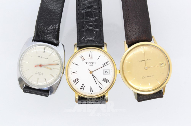 3 versch. Armbanduhren, TISSOT, ETERNA,