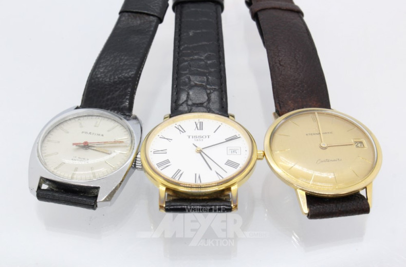 3 versch. Armbanduhren, TISSOT, ETERNA,
