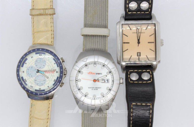 3 Armbanduhren, u.a. S.OLIVER, 1 Armreif,