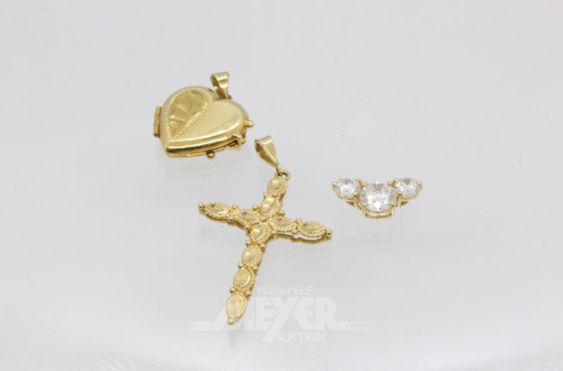 3 Kettenanhänger, 585er GG, ca. 7