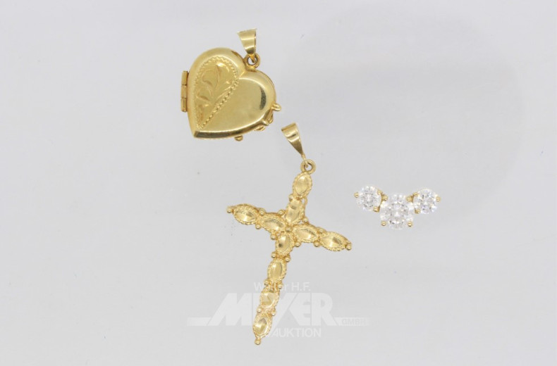 3 Kettenanhänger, 585er GG, ca. 7