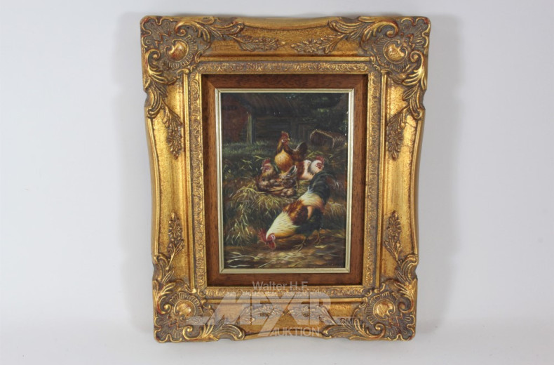 Öldruck ''Hühnerhof'' 13x18 cm,