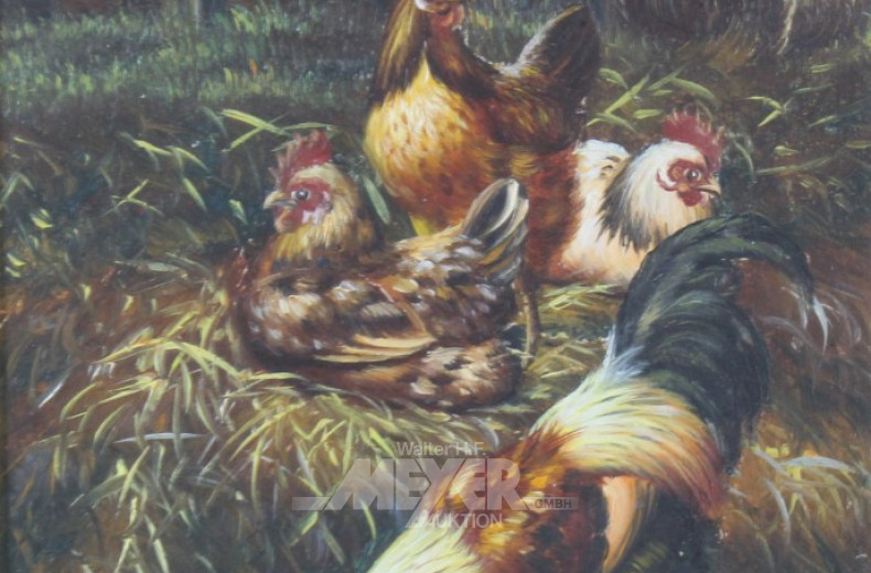 Öldruck ''Hühnerhof'' 13x18 cm,