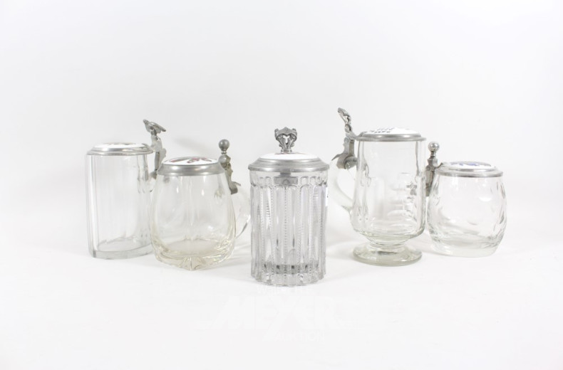 5 versch. Bier-Studentenverbindungs-Krüge,