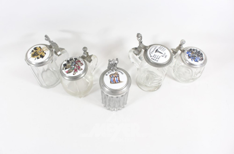 5 versch. Bier-Studentenverbindungs-Krüge,