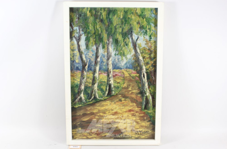 Gemälde ''Waldweg mit Birken''