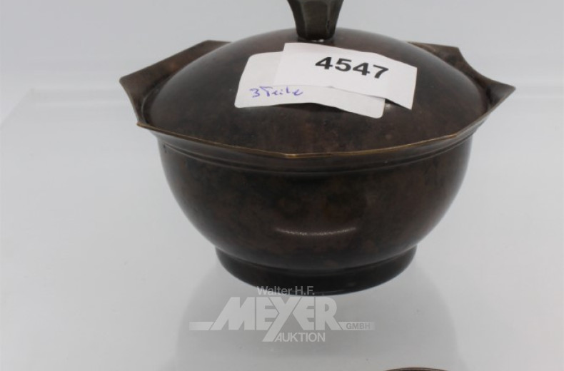 Bronze Deckeldose mit 2 Medaillen