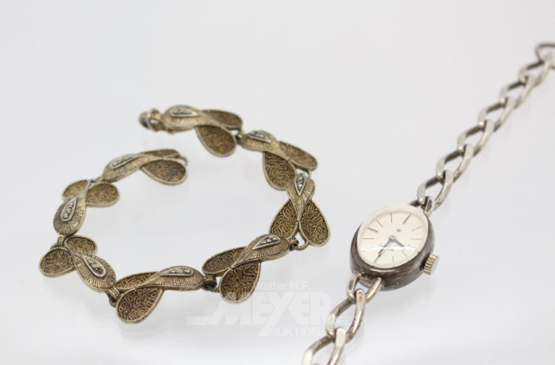 Posten Silberschmuck, Armbanduhr,
