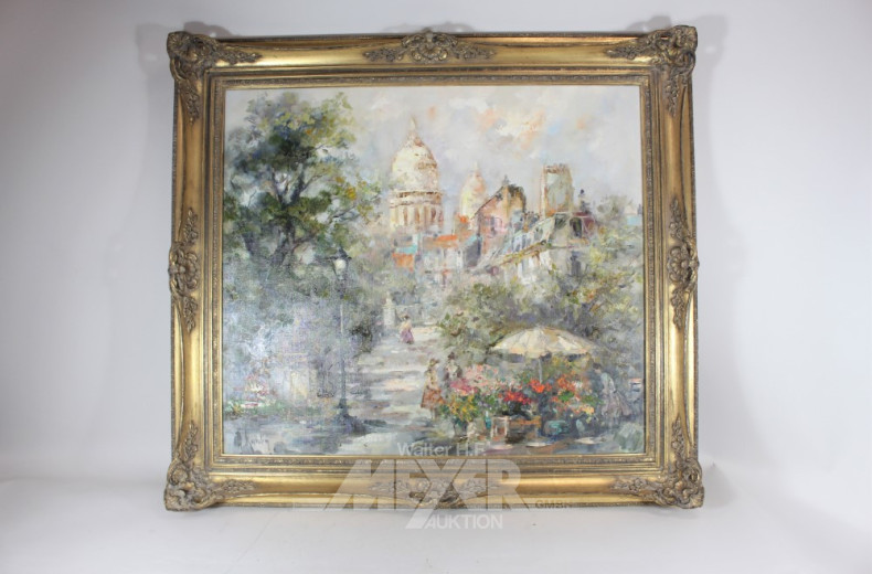 Gemälde ''Stadtansicht mit Blumenmarkt''