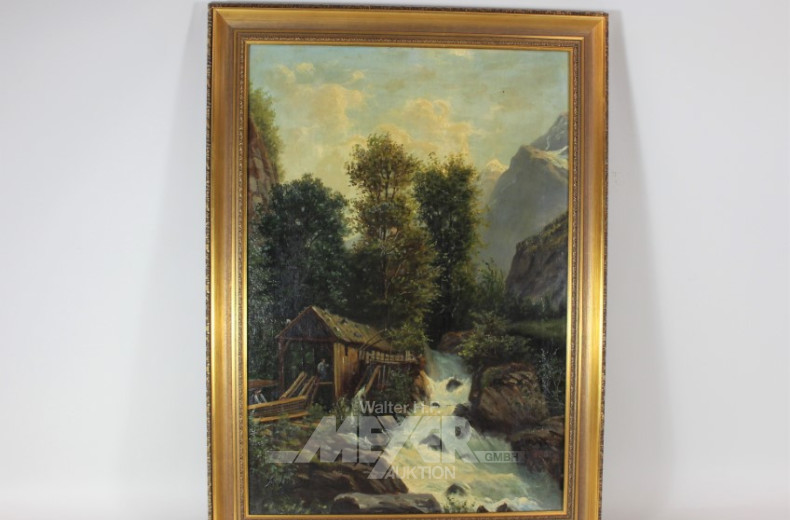 2 Gemälde ''Mühle und Wald, mit Wasserfall''