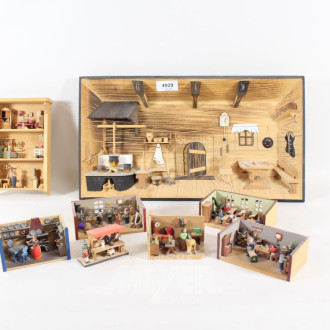 Posten Holz-Miniatur-Szenen u. 1 Diorama