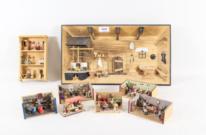 Posten Holz-Miniatur-Szenen u. 1 Diorama