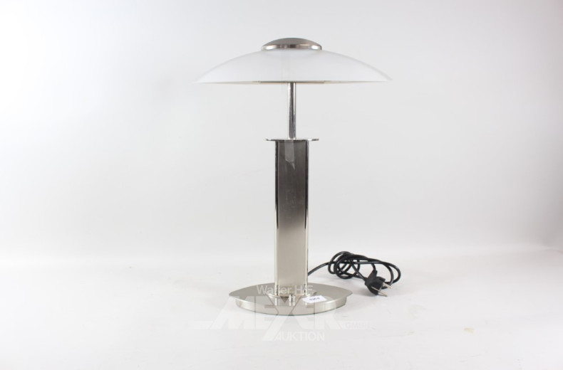 Tischlampe mit Glasschirm u. Chromfuß