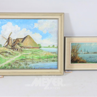 2 Gemälde ''Windmühle/Segelbote''