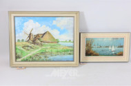 2 Gemälde ''Windmühle/Segelbote''