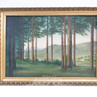Gemälde ''Waldlandschaft mit Dorfansicht''
