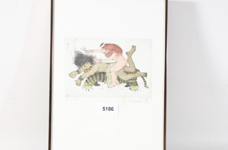 Farblithographie ''Haarschnitt oder was?''