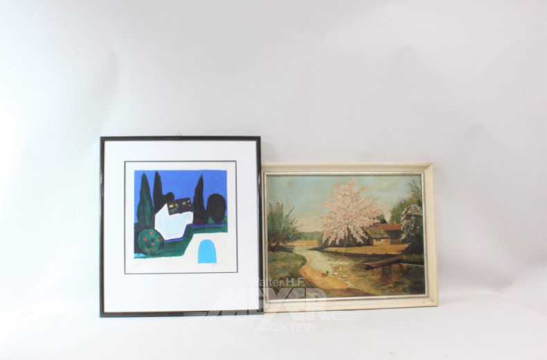 25 div. Aquarelle, Drucke, Gemälde: