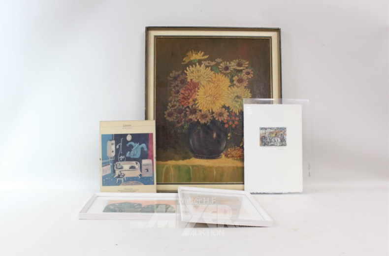 25 div. Aquarelle, Drucke, Gemälde: