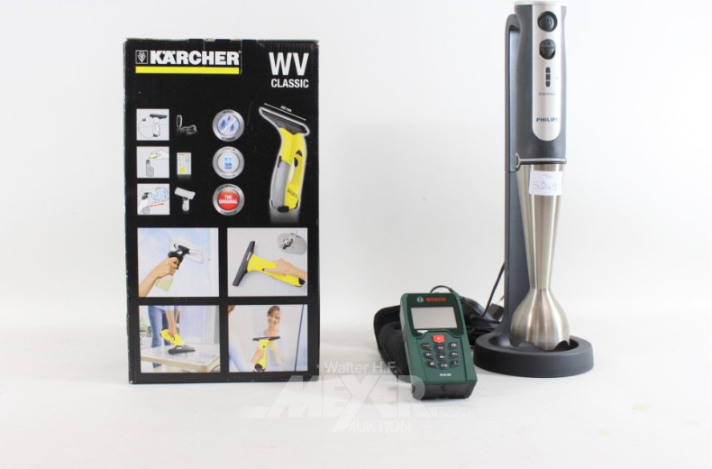 4 teile Hausrat: Bügeleisen, Stabmixer,