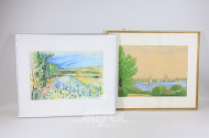 4 Aquarelle ''Landschaften/Hafenschlepper/