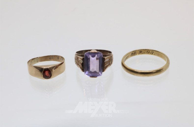 3 Damenringe, 333er GG, tlw. besetzt