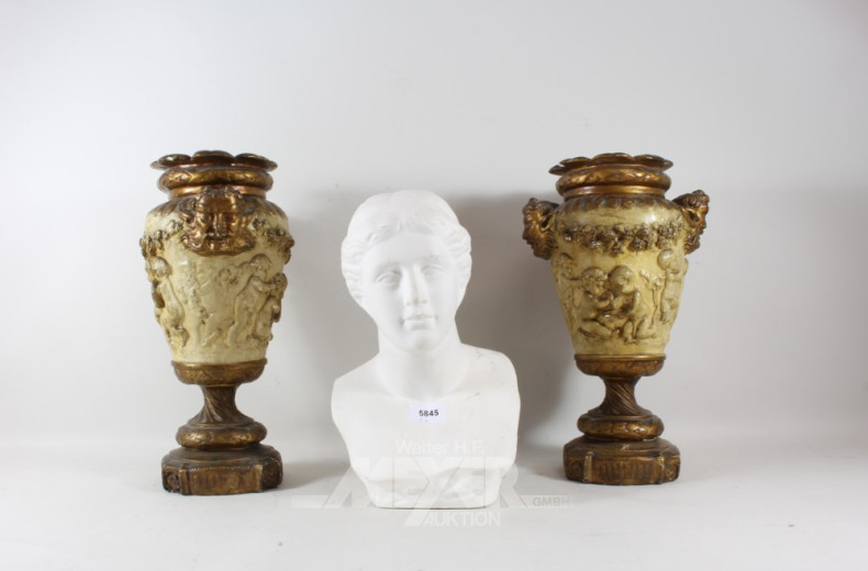 5 versch. Dekorationen: 2 Vasen,