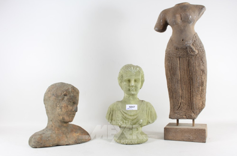 2 Büsten, ca. H: 20 cm u. 28 cm,