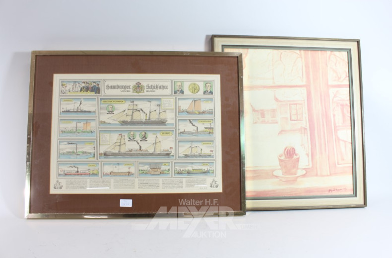 12 div. Drucke: Reiter, Parkszene, Schiffe,