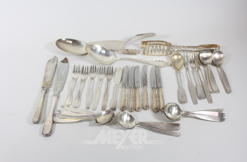 Posten versch. Besteckteile, Silber,